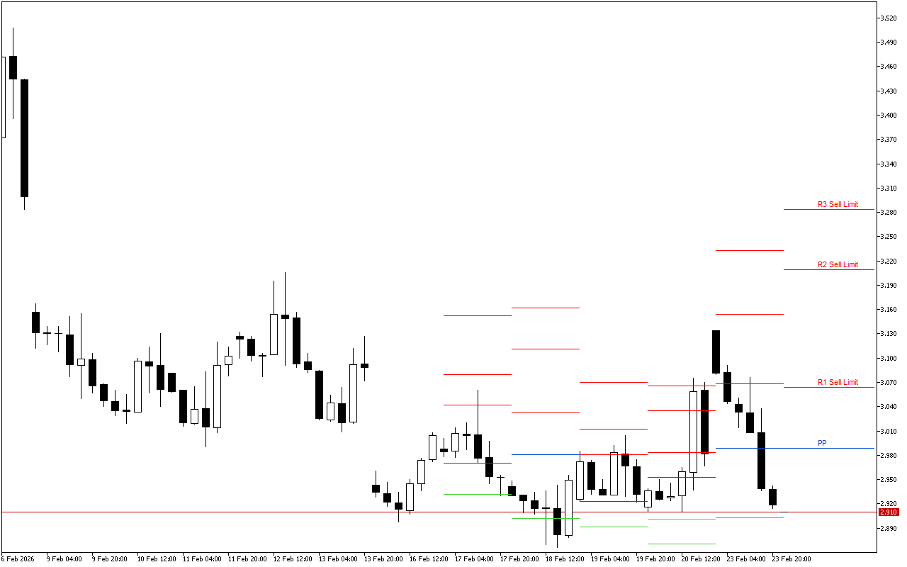 Natural Gas H4: Pivot Points մակարդակները Ամերիկյան նստաշրջանի համար՝ 24.2.2026